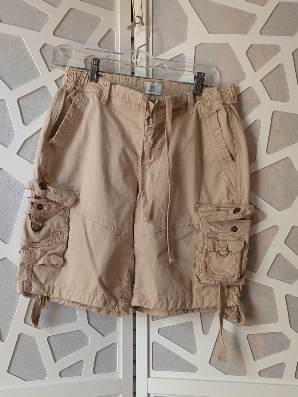 Beige Utility Cargo Shorts for Women with Drawstring Waist